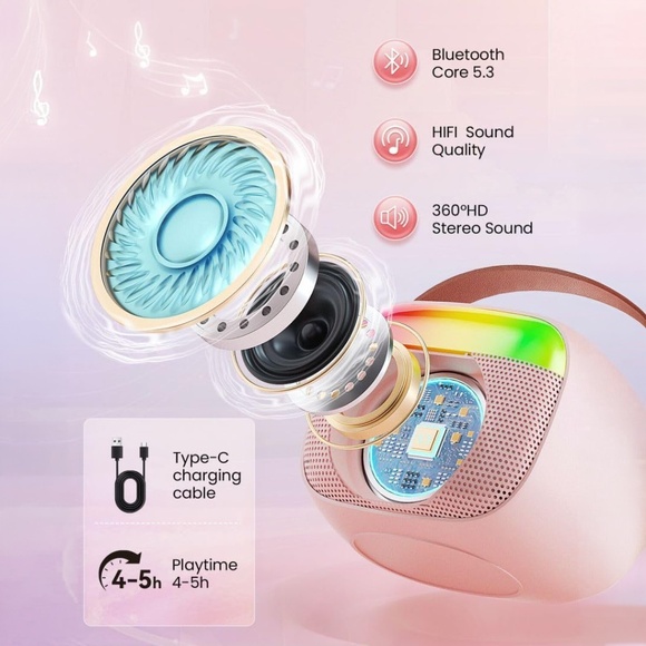 ✨ Aadmd Mini Karaoke Machine with 2 Wireless Microphones - RGB Lighting ✨ - Picture 4 of 7